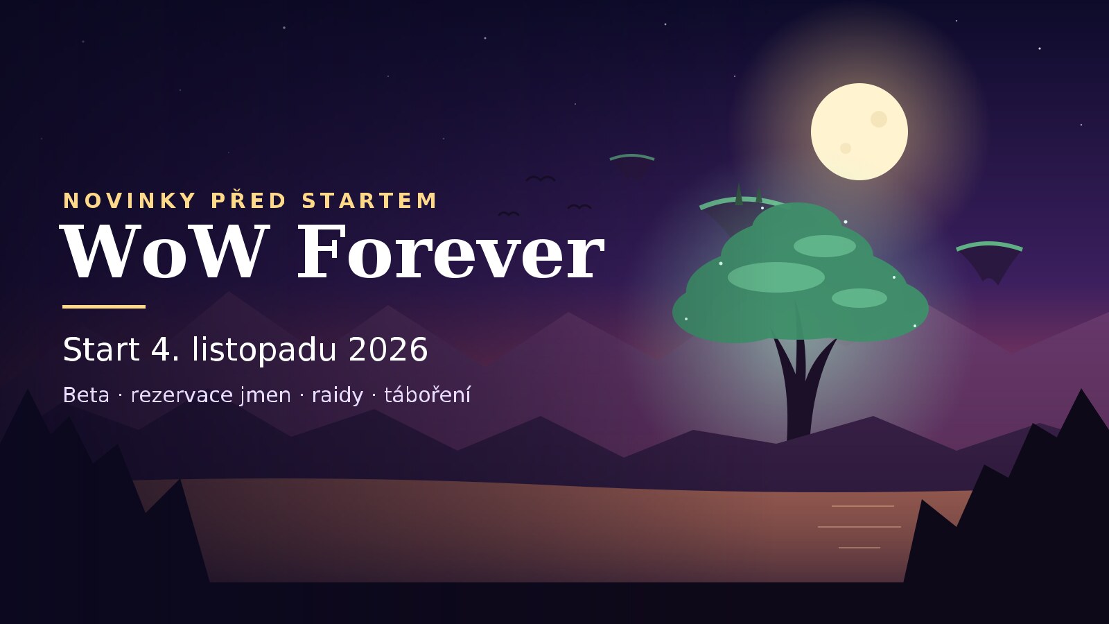 WoW Forever – novinky před startem 4. listopadu 2026, ilustrace fantasy krajiny se stromem a měsícem